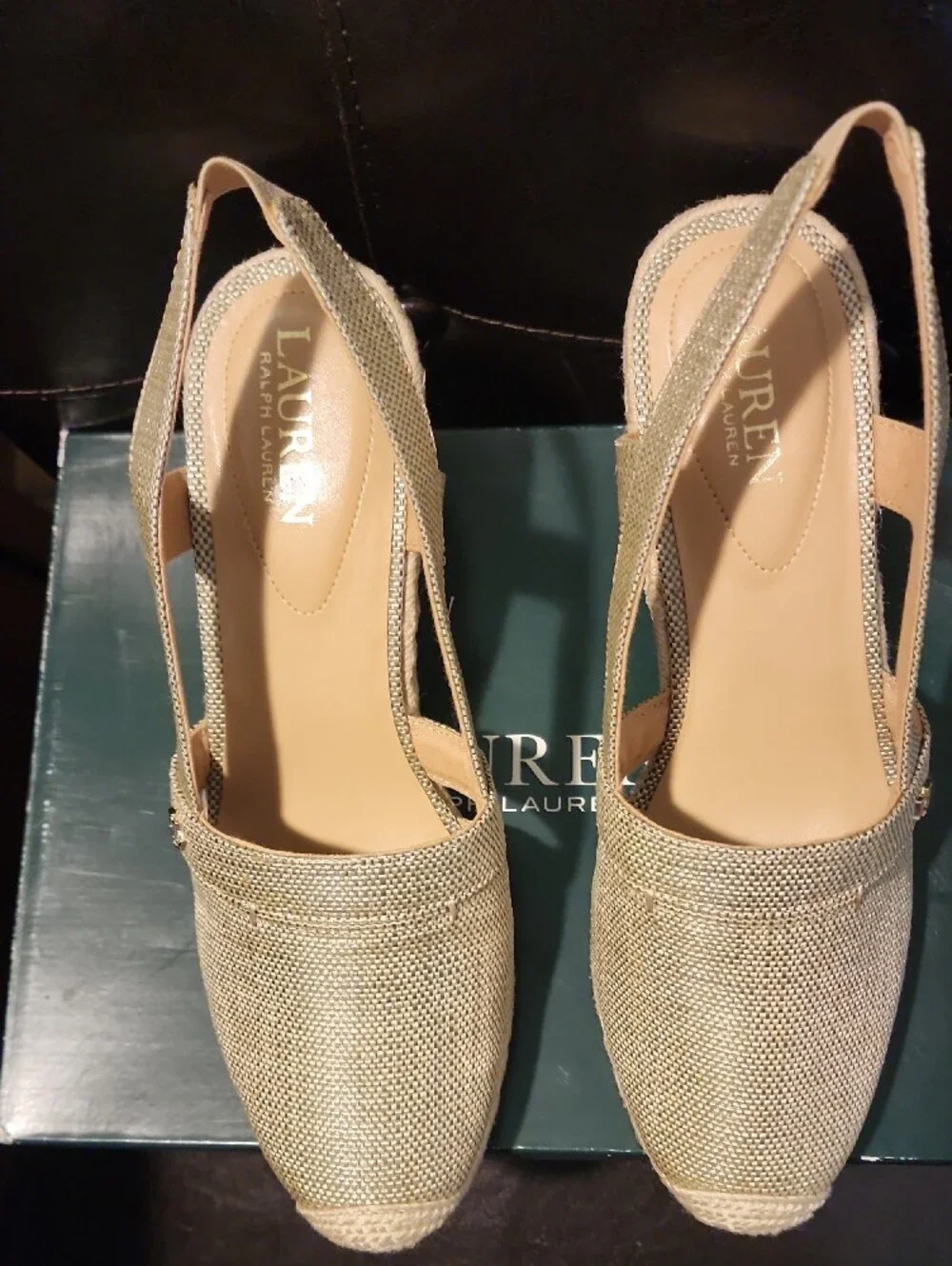 Lauren Ralph Lauren Gold Woven Slingback Espadrilles